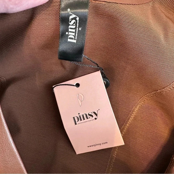 NEW  Pinsy‎ Shapewear Brown Faux Leather Bodysuit XL NWT Minimalist Neutral - Picture 5 of 9